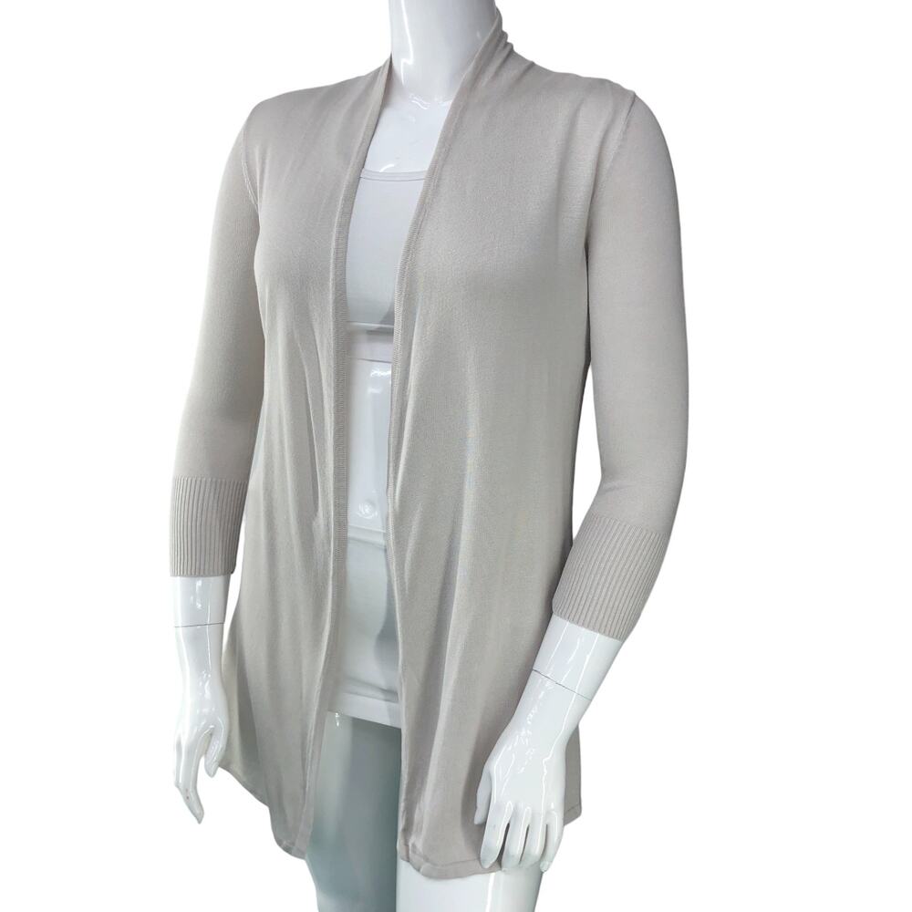 Joan Vass Womens Size M Cardigan Sweater Open Front Grey Knit Casual